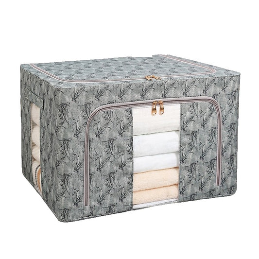 Cutie Depozitare Haine si Lenjerii, Organizator Pliabil cu Cadru Metalic si Fereastra, Material Textil, 66L, 50 x 40 x 33 cm, Verde Model Bambus