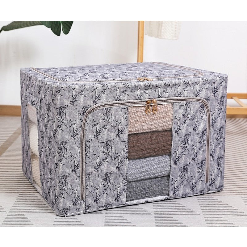 Cutie Depozitare Pliabilă pentru Haine și Lenjerii, Organizator cu Cadru Metalic și Fereastră, Material Textil Ecologic, 66L, Negru, 50 x 40 x 33 cm
