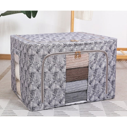 Cutie Depozitare Pliabilă pentru Haine și Lenjerii, Organizator cu Cadru Metalic și Fereastră, Material Textil Ecologic, 66L, Negru, 50 x 40 x 33 cm