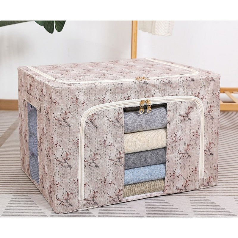 Cutie Depozitare Haine si Lenjerii, Organizator Pliabil cu Cadru de Otel si Fereastra Transparenta, Material Textil, 66L, 50 x 40 x 33 cm, Roz Flori de Primavara