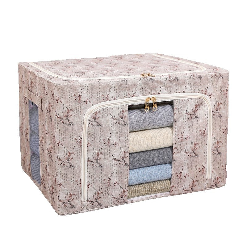 Cutie Depozitare Haine si Lenjerii, Organizator Pliabil cu Cadru de Otel si Fereastra Transparenta, Material Textil, 66L, 50 x 40 x 33 cm, Roz Flori de Primavara