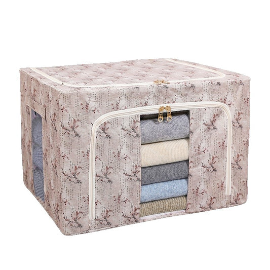 Cutie Depozitare Haine si Lenjerii, Organizator Pliabil cu Cadru de Otel si Fereastra Transparenta, Material Textil, 66L, 50 x 40 x 33 cm, Roz Flori de Primavara