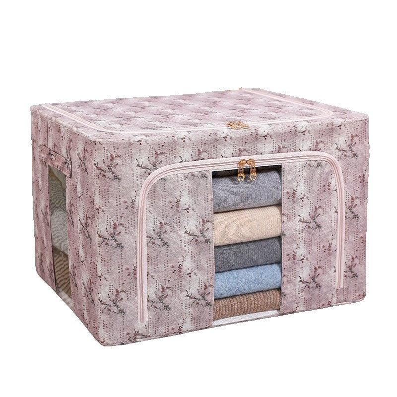 Cutie Depozitare Haine si Lenjerie, Cadru Metalic si Fereastra Transparenta, Pliabila cu Fermoar, Material Textil, 66L, 50 x 40 x 33 cm, Roz Plum Blossom
