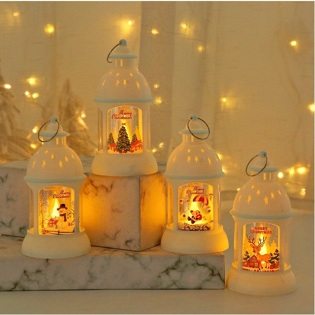 Decorațiune de Crăciun, Sfeșnic de Birou și Lumină de Noapte, Model Brad cu Inel de Agățat, Plastic, 6.8 x 13.5 x 2 cm, Alb