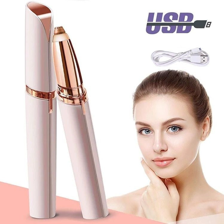 Trimmer Facial pentru Sprancene si Epilare Faciala, Reincarcabil USB, Cap Detasabil din Otel Inoxidabil, Portabil, ABS, 1.5 x 13 cm, Alb