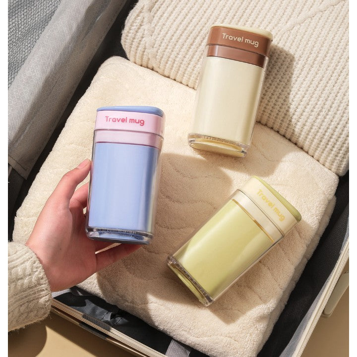 Cana Multifunctionala pentru Voiaj, Suport Depozitare Articole Igiena si Bauturi, Tip Travel Mug cu Inchidere Etansa, Plastic, 300 ml, 13 x 6.8 x 6 cm, Galben