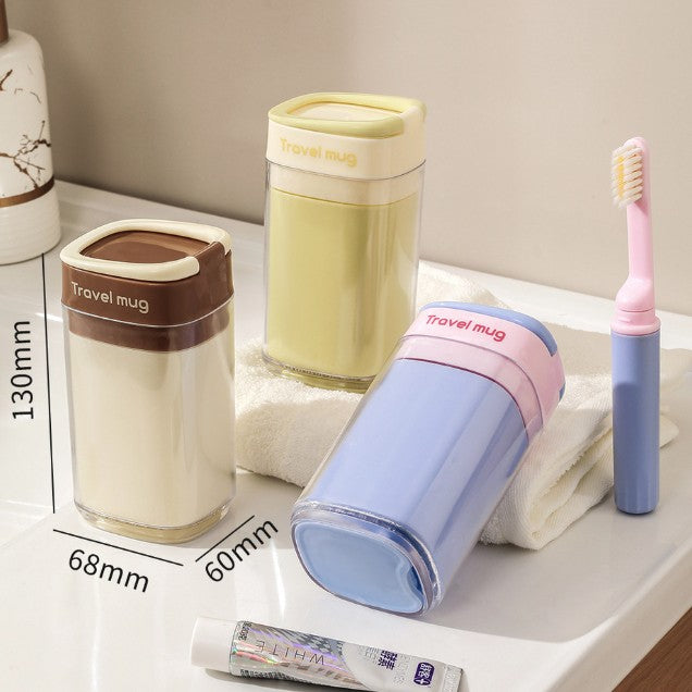 Cana Multifunctionala pentru Voiaj, Suport Depozitare Articole Igiena si Bauturi, Etansa cu Pereti Dubli, Plastic, 300 ml, 13 x 6.8 cm, Maro Deschis