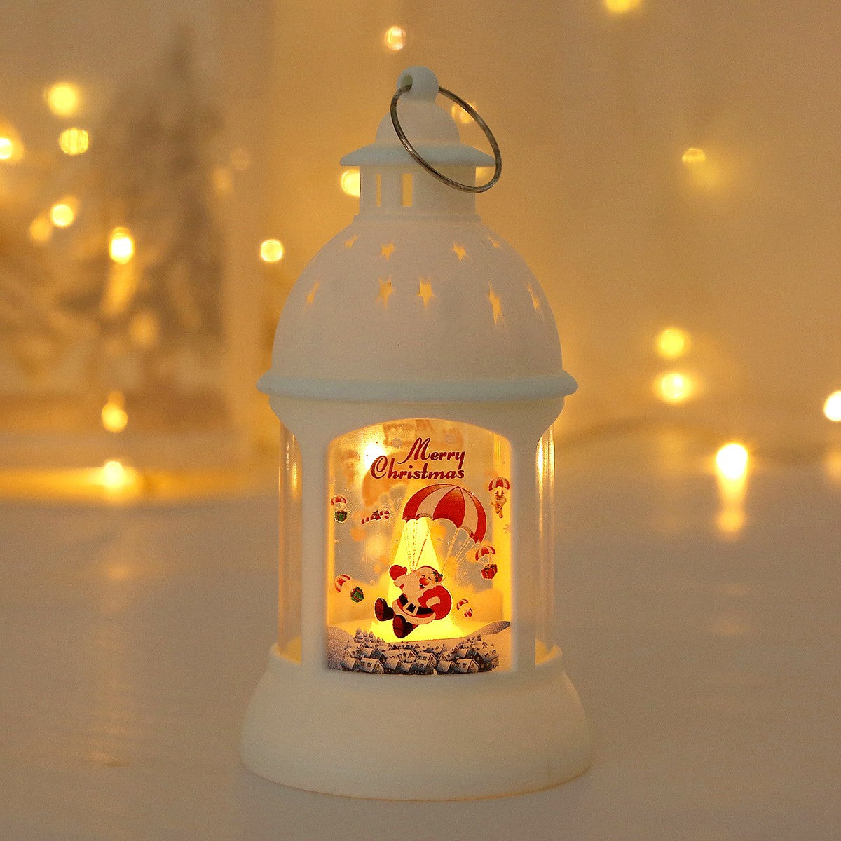 Decorațiune de Crăciun, Sfeșnic de Birou și Lumină de Noapte cu Moș Crăciun, Inel de Agățat, Plastic, 6.8 x 13.5 x 2 cm, Alb