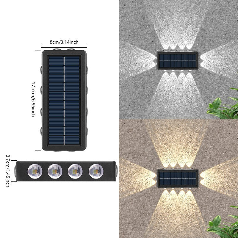Lampa Solara De Perete Cu 12 LED, Iluminat Exterior Dual Lumina Alba Si Calda, Protectie IP65, Material ABS Si PC, 19 x 9.5 cm, Negru