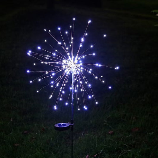 Lampa Solara Decorativa Gradina, Model Artificii Fireworks, 8 Moduri Iluminare, Sarma Cupru Flexibila, 120 LED, IP55, 90 cm, Alb Rece
