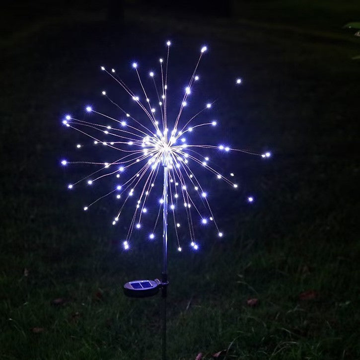 Lampa Solara Decorativa Gradina, Model Artificii Fireworks, 8 Moduri Iluminare, Sarma Cupru Flexibila, 120 LED, IP55, 90 cm, Alb Rece