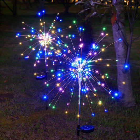 Lampa Solara Decorativa Gradina, Model Artificii Fireworks cu 8 Moduri Iluminare, Sarma de Cupru Flexibila, IP55, 120 LED-uri, 55W, 90 cm, Multicolor