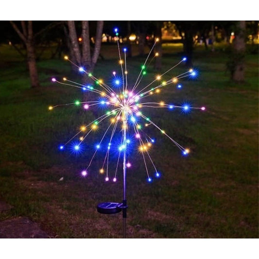 Lampa Solara Decorativa Gradina, Model Artificii Fireworks cu 8 Moduri Iluminare, Sarma de Cupru Flexibila, IP55, 120 LED-uri, 55W, 90 cm, Multicolor
