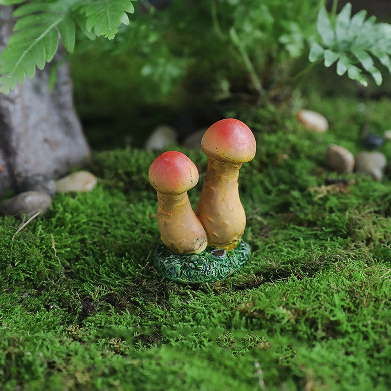 Decoratiune Ornament pentru Ghiveci si Gradina, Mini Ciuperci Duble pentru Terrarium si Proiecte DIY, Rasina Rezistenta, 3.1 x 4.4 cm, Rosu/Galben