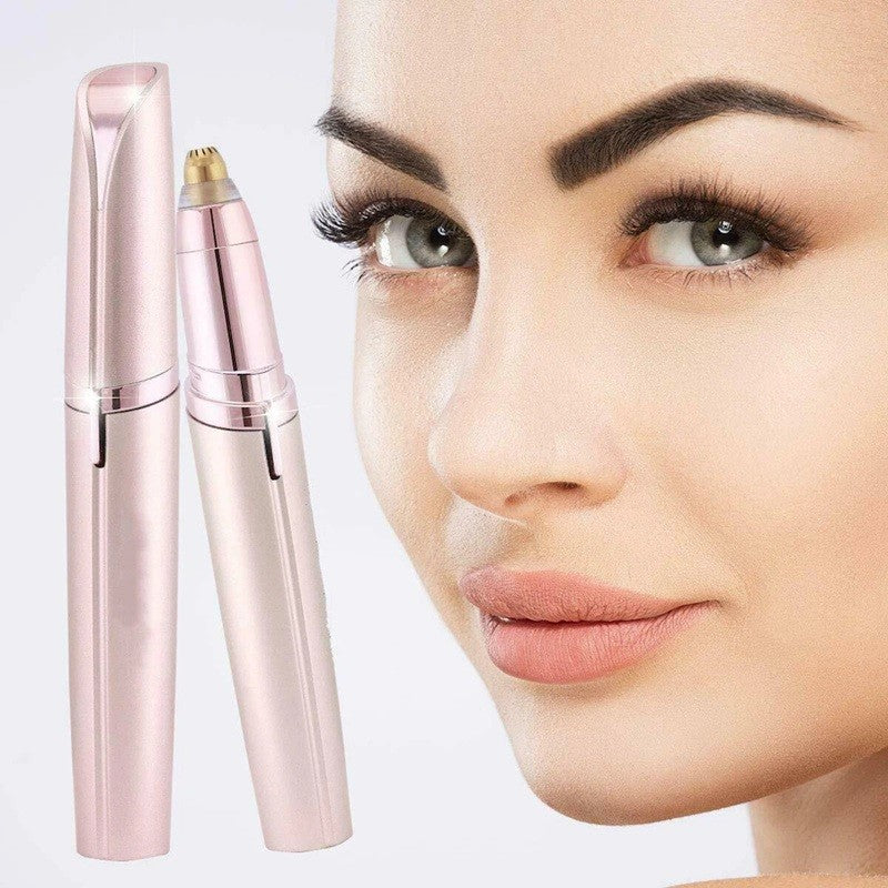 Trimmer Facial Pentru Sprancene Si Fata, Reincarcabil USB, Portabil Fara Fir, Lame Otel Inoxidabil, ABS, 1.5 x 13 cm, Roz Auriu