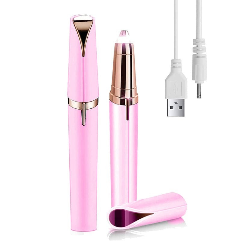 Trimmer Facial pentru Sprancene si Depilare Faciala, Reincarcabil USB, Fara Fir, Cap Detasabil, ABS si Otel Inoxidabil, 1.5 x 13 cm, Roz