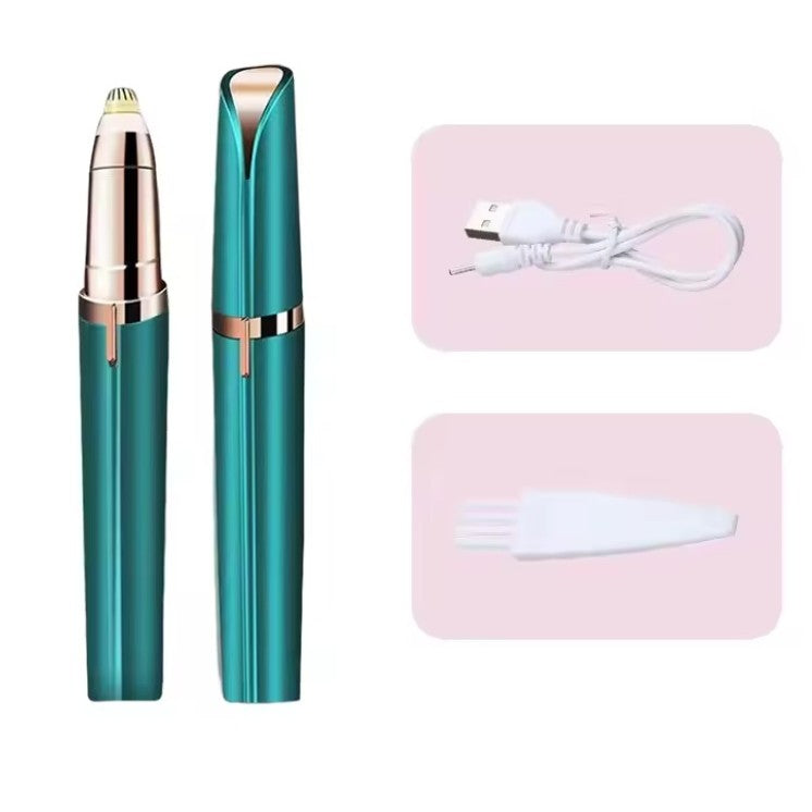 Trimmer Facial Pentru Sprancene Si Mustata, Reincarcabil USB, Fara Fir, Cap Detasabil Din Inox Si ABS, 1.5 x 13 cm, Verde