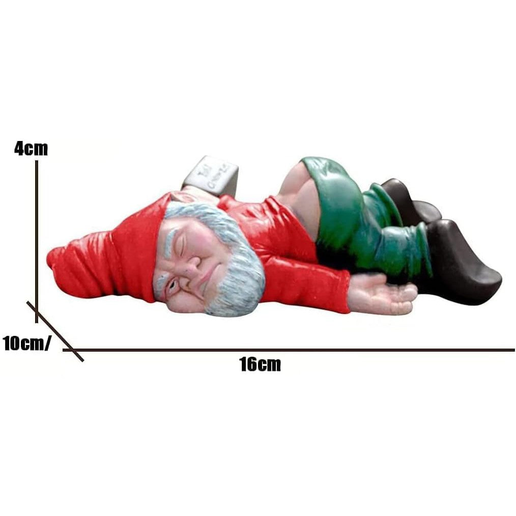 Pitic de Gradina Amuzant, Model Gnom Beat Culcat pe Jos, Figurina Decorativa pentru Curte si Terasa, Rasina Rezistenta la Intemperii, Pictat Manual, 15 cm, Rosu/Albastru