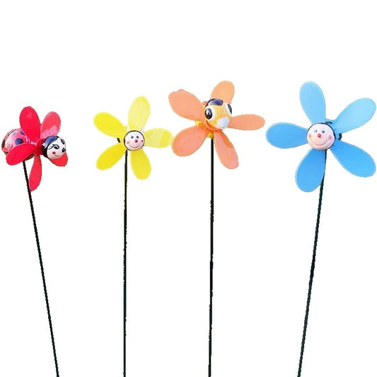 Set 4 Morisca de Vant, Decoratiuni de Gradina cu Figurine Insecte si Flori, Metal Rezistent la Exterior, Inaltime 57 cm, Multicolor