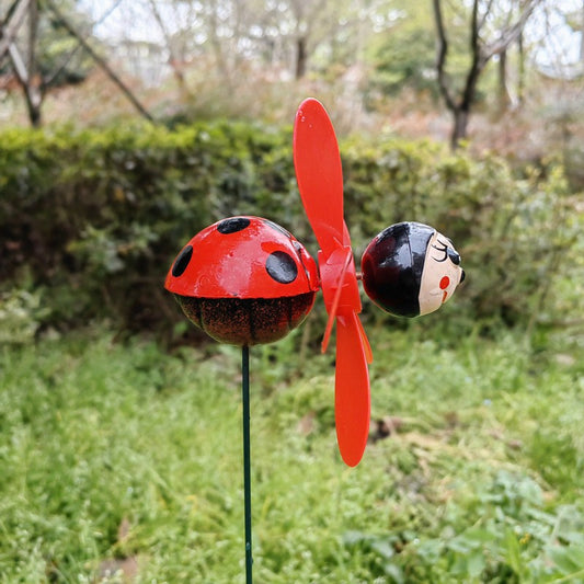 Set 4 Morisca de Vant, Decoratiuni de Gradina cu Figurine Insecte si Flori, Metal Rezistent la Exterior, Inaltime 57 cm, Multicolor