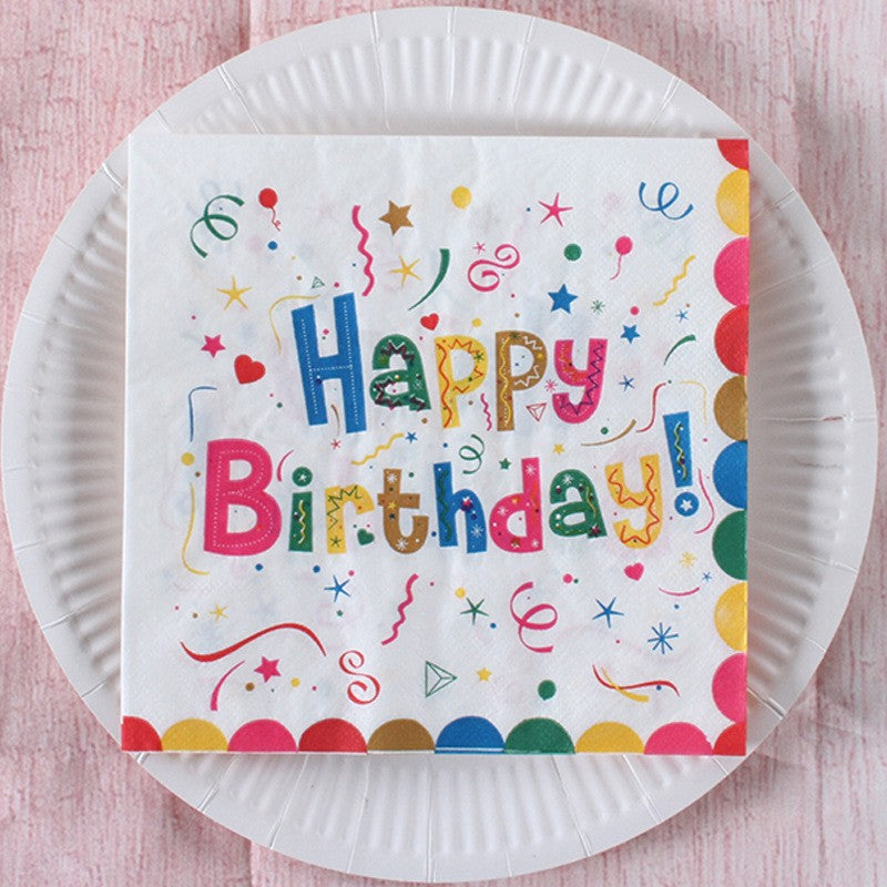 Servetele de Masa Happy Birthday, Servetele Aniversare Tematice pentru Petrecere, Hartie 2 Straturi, 33 x 33 cm, Alb Multicolor, Set 20 Bucati