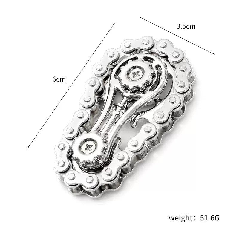 Fidget Spinner Anti Stres, Model Lant De Angrenaj Bicicleta, Aliaj Metal, 6 x 3.5 cm, Argintiu
