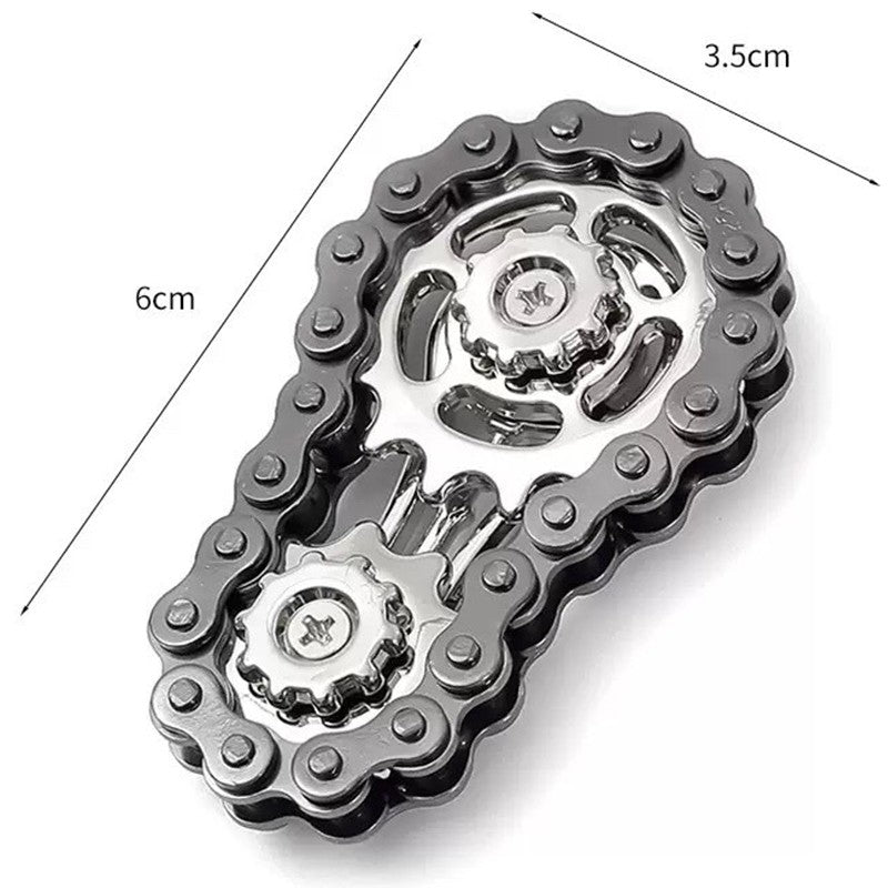 Fidget Spinner Anti Stres, Design Lant Angrenaj Bicicleta, Aliaj Metal, 6 x 3.5 cm, Negru