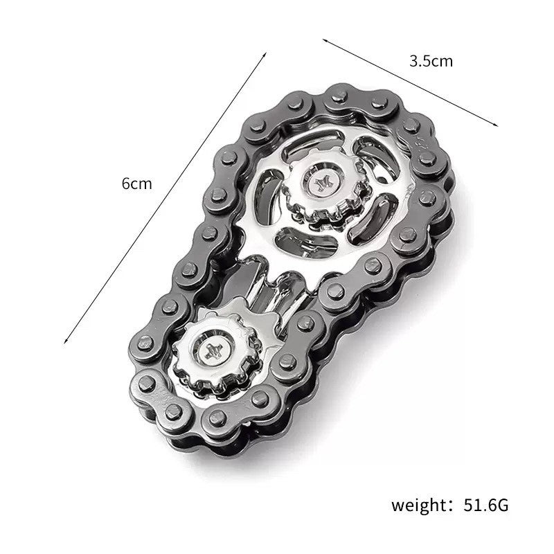 Fidget Spinner Anti Stres, Design Lant Angrenaj Bicicleta, Aliaj Metal, 6 x 3.5 cm, Negru
