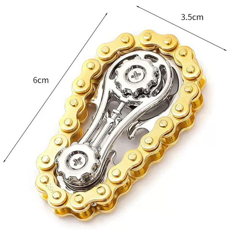 Fidget Spinner Anti Stres, Giroscop Decompresie Forma Lant Angrenaj Bicicleta, Aliaj Metal, 6 x 3.5 cm, Auriu