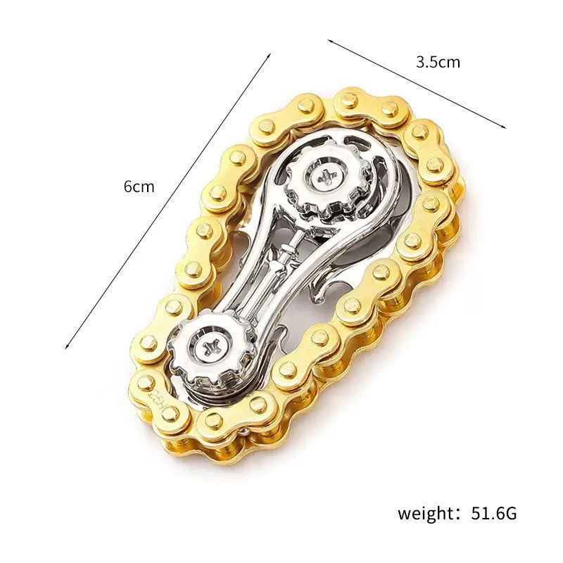Fidget Spinner Anti Stres, Giroscop Decompresie Forma Lant Angrenaj Bicicleta, Aliaj Metal, 6 x 3.5 cm, Auriu