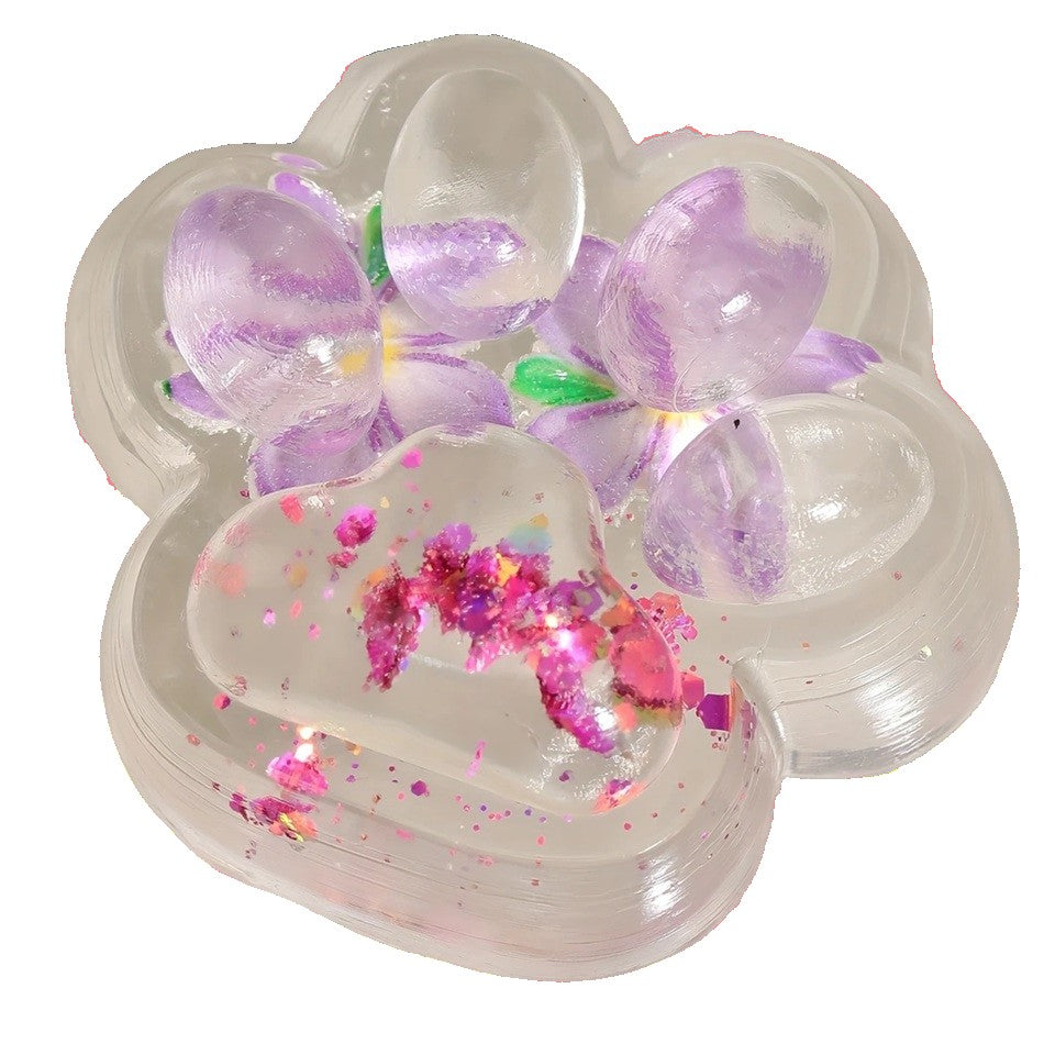 Jucarie Antistres Squishy Labuta de Pisica, Revenire Lenta pentru Relaxare si Senzorial, Material TPR Moale, Model Flori, 7 x 6.5 cm, Transparent Multicolor