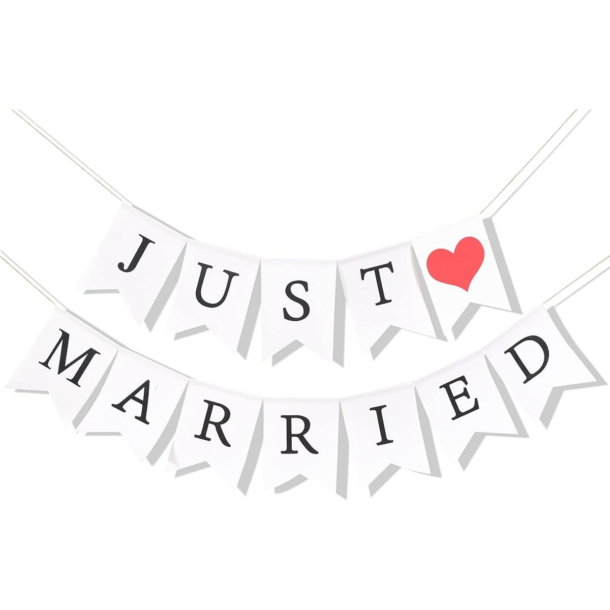 Banner Decorativ Nunta, Model Just Married, Ghirlanda Ornamente Sala si Photo Corner, Carton, Alb-Negru