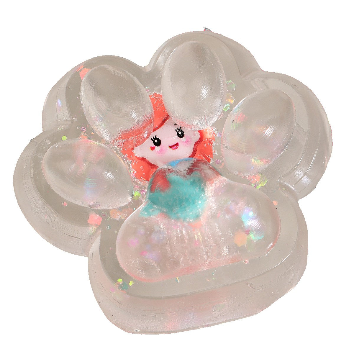 Jucarie Antistres Squishy, Labuta de Pisica Pufoasa cu Revenire Lenta, Model Printesa, Material TPR Flexibil, 7 x 6.5 cm, Multicolor