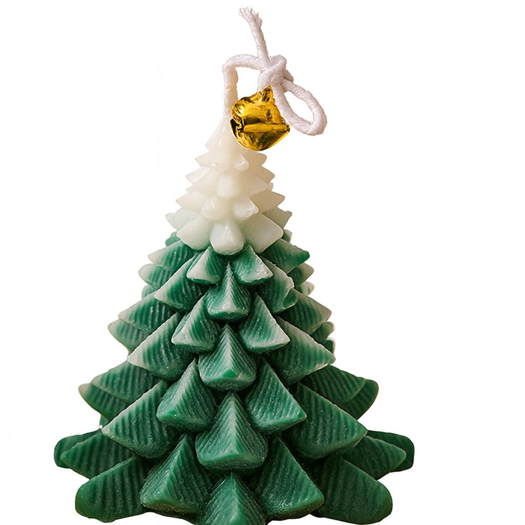 Lumanare Parfumata de Craciun in Forma de Brad, Ceara de Soia Naturala, Design Handmade Noaptea de Ajun, Note Orientale Florale, 8 x 7 x 7 cm, Verde cu Alb