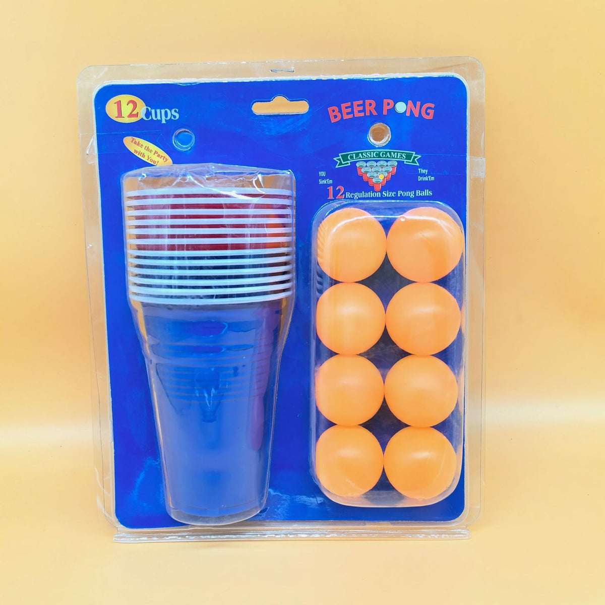 Joc de Baut Beer Pong, Set Interactiv de Petrecere pentru Adulti, Pahare Reutilizabile si Mingi de Tenis, Plastic, 24 Piese, Rosu si Albastru