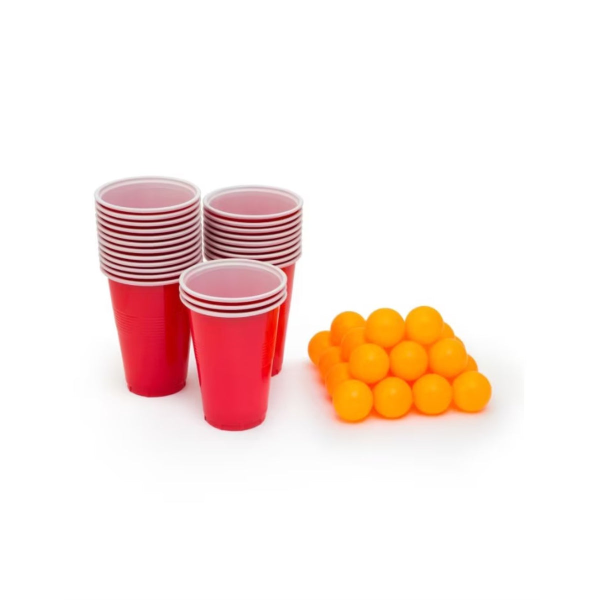 Joc de Baut Beer Pong, Set Interactiv de Petrecere pentru Adulti, Pahare Reutilizabile si Mingi de Tenis, Plastic, 24 Piese, Rosu si Albastru