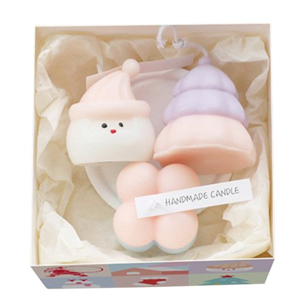 Set Cadou Lumanari Parfumate de Craciun, Kit Aromaterapie cu 3 Lumanari Artizanale, Ceara Turnata Manual, Trandafir si Lavanda, 11 x 11 x 7.5 cm, Roz Pastel