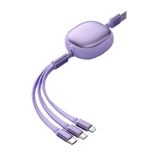 Cablu Retractabil Universal 3in1 pentru Incarcare Telefon, Conectori USB-C, Lightning si Micro USB, Design Extensibil Portabil, Lungime 1.2m, Mov