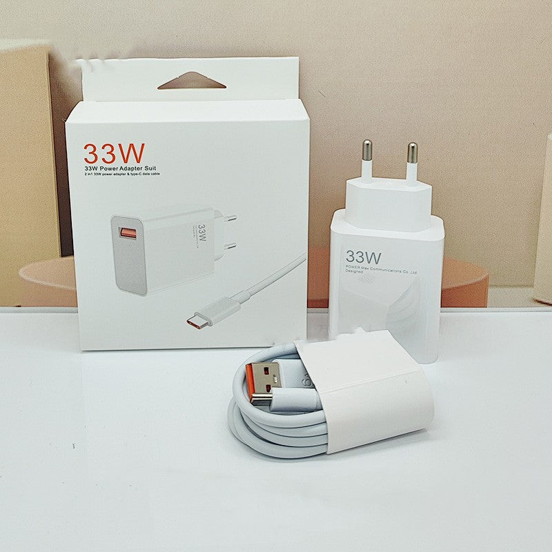 Incarcator Retea Fast Charge 33W, Adaptor Priza USB-A si Cablu USB-C Inclus 1m, Compatibil Samsung, Xiaomi, Huawei, Alb