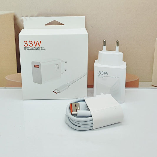 Incarcator Retea Fast Charge 33W, Adaptor Priza USB-A si Cablu USB-C Inclus 1m, Compatibil Samsung, Xiaomi, Huawei, Alb