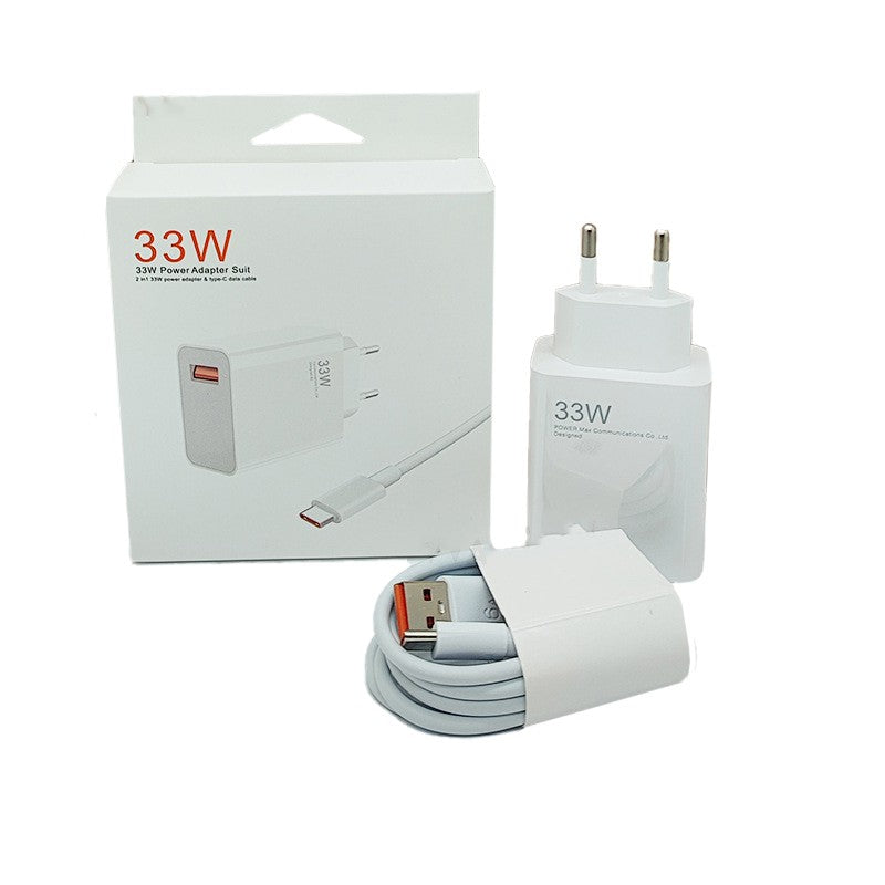Incarcator Retea Fast Charge 33W, Adaptor Priza USB-A si Cablu USB-C Inclus 1m, Compatibil Samsung, Xiaomi, Huawei, Alb