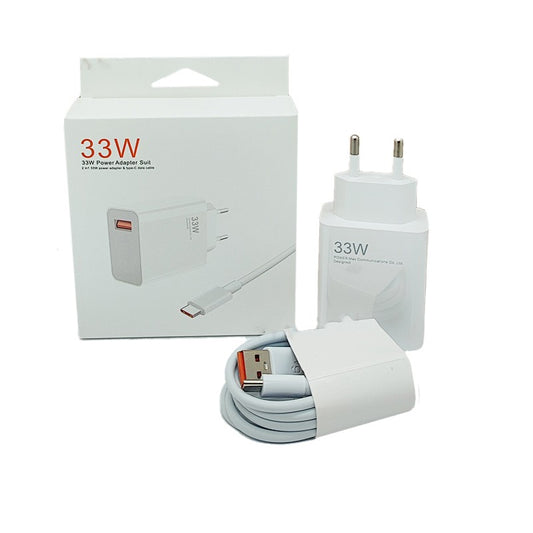 Incarcator Retea Fast Charge 33W, Adaptor Priza USB-A si Cablu USB-C Inclus 1m, Compatibil Samsung, Xiaomi, Huawei, Alb