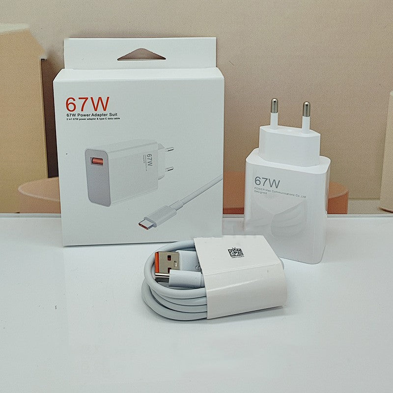 Incarcator Retea Fast Charge 67W, Adaptor Priza USB-A si Cablu USB-C Inclus 1m, Compatibil Xiaomi, Samsung, Huawei, Alb