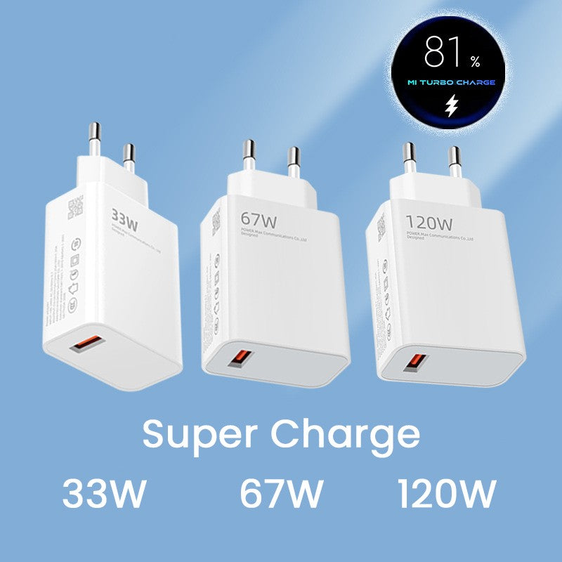 Incarcator Retea Super Charge 120W, Incarcare Rapida Fast Charge, Adaptor Priza USB-A si Cablu USB-C 1m, Alb