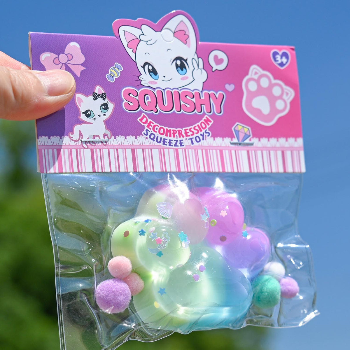 Jucarie Antistres Squishy, Labuta de Pisica cu Revenire Lenta, Jucarie Senzoriala Moale, Material TPR, 7.5 x 8.5 cm, Multicolor