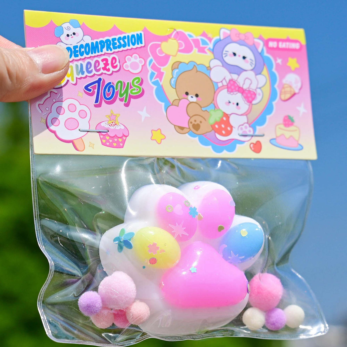 Jucarie Antistres Squishy, Labuta de Pisica Pufoasa cu Revenire Lenta, Terapie Senzoriala, Material TPR Moale, 7.5 cm, Model 27056, Multicolor