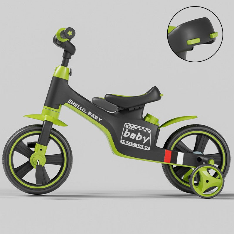 Bicicleta Multifunctionala pentru Copii, 3 in 1 Tricicleta si Bicicleta cu Roti Ajutatoare, Ghidon si Scaun Reglabil, Cadru Otel, 2-6 Ani, 93 x 78 x 43 cm, Negru/Verde