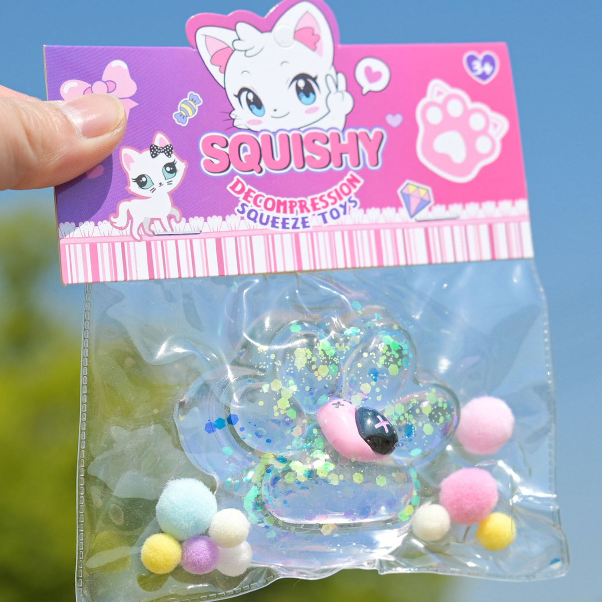 Jucarie Antistres Squishy, Labuta de Pisica, Revenire Lenta pentru Relaxare si Terapie Senzoriala, Material TPR Moale, 7.5 cm, Multicolor