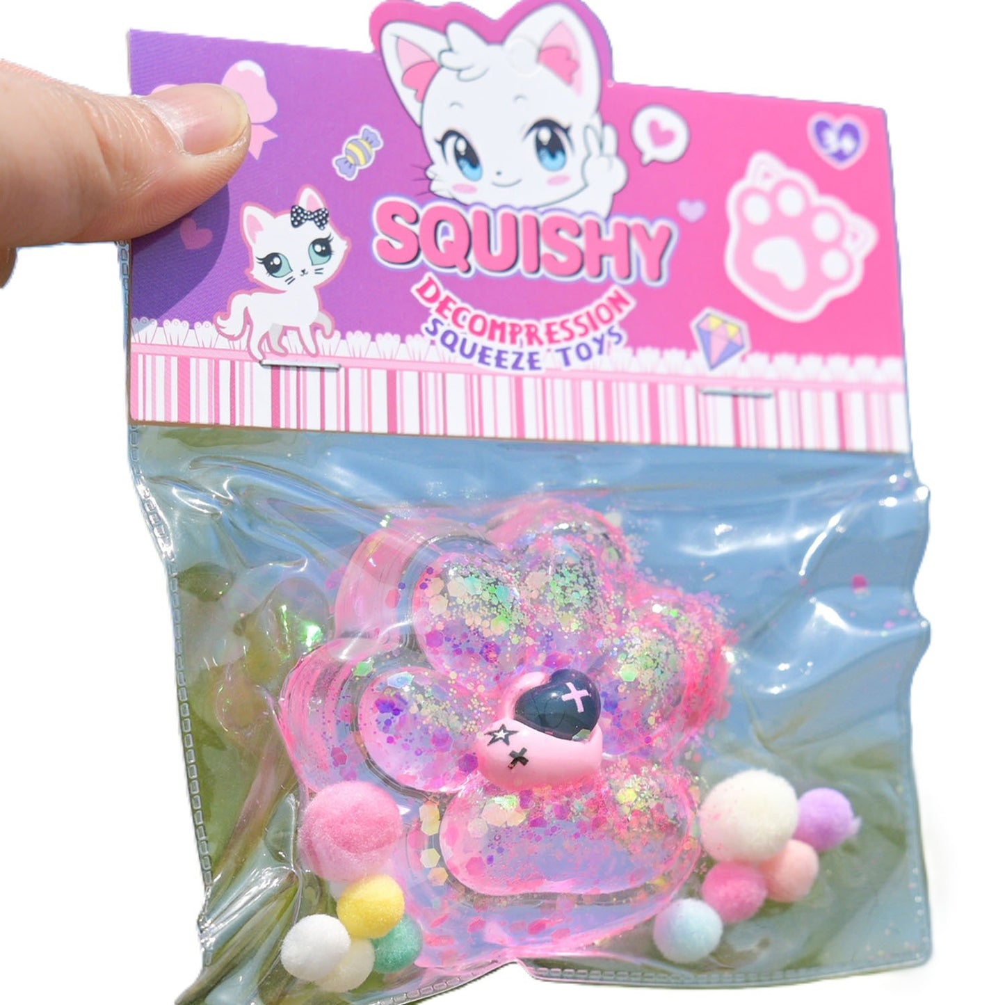 Jucarie Antistres Squishy, Labuta de Pisica Pufoasa cu Revenire Lenta, Terapie Senzoriala din Material TPR, 7.5 cm, Multicolor