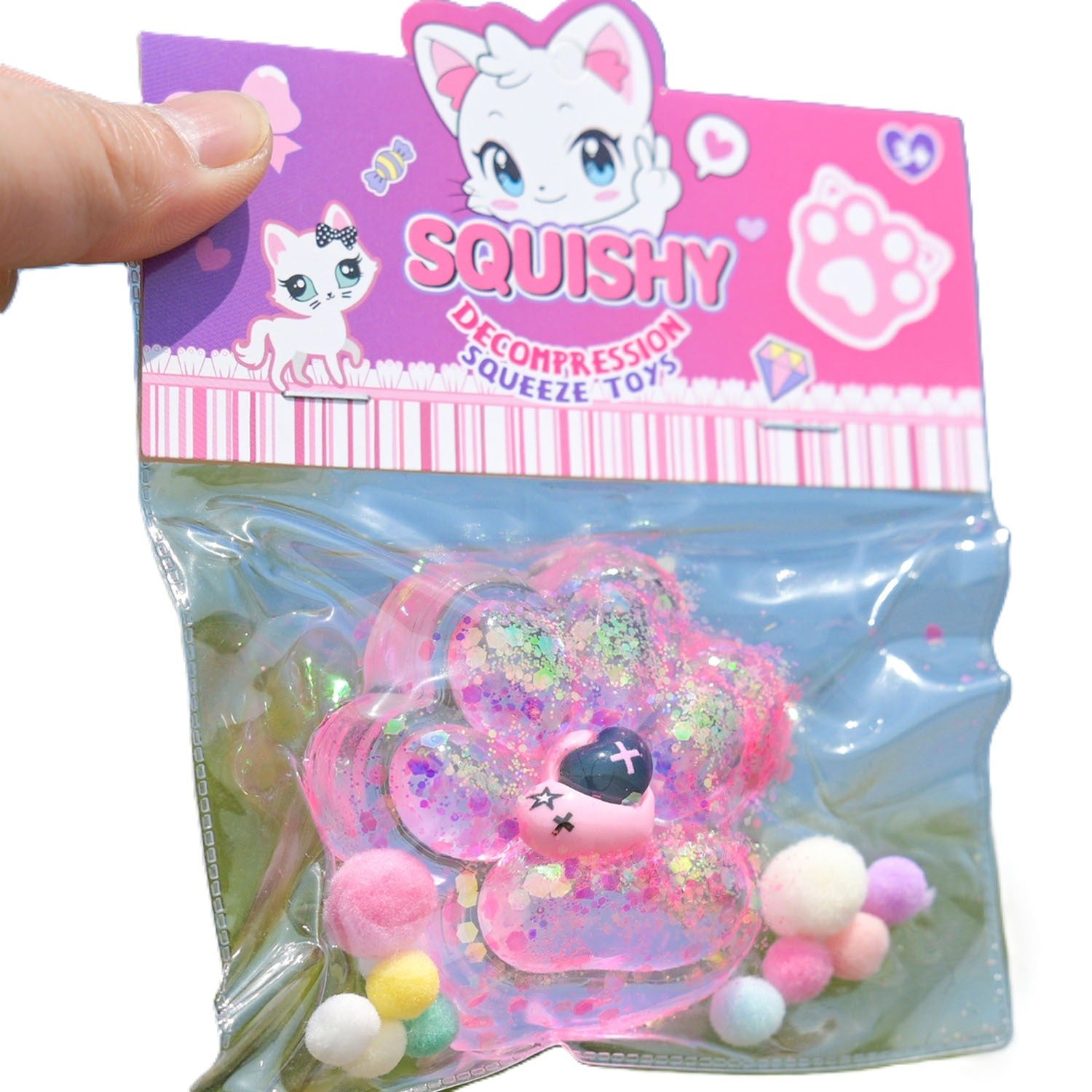 Jucarie Antistres Squishy, Labuta de Pisica Pufoasa cu Revenire Lenta, Terapie Senzoriala din Material TPR, 7.5 cm, Multicolor